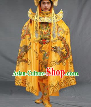 Chinese Traditional Sichuan Opera Embroidered Yellow Costume Face Changing Clothing Complete Set for Men