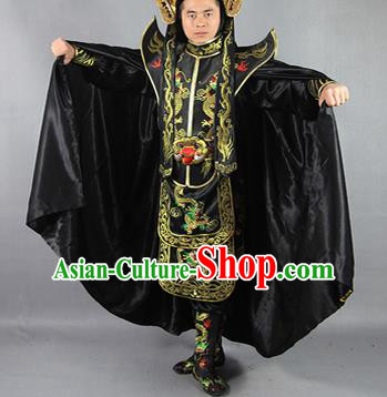 Chinese Traditional Sichuan Opera Embroidered Black Cloak and Costume Face Changing Clothing Complete Set for Men