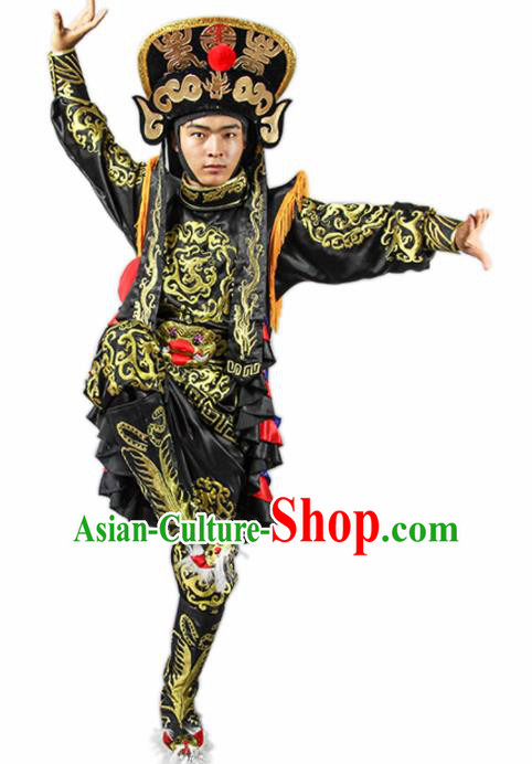 Chinese Traditional Sichuan Opera Black Costume Face Changing Clothing Complete Set for Men