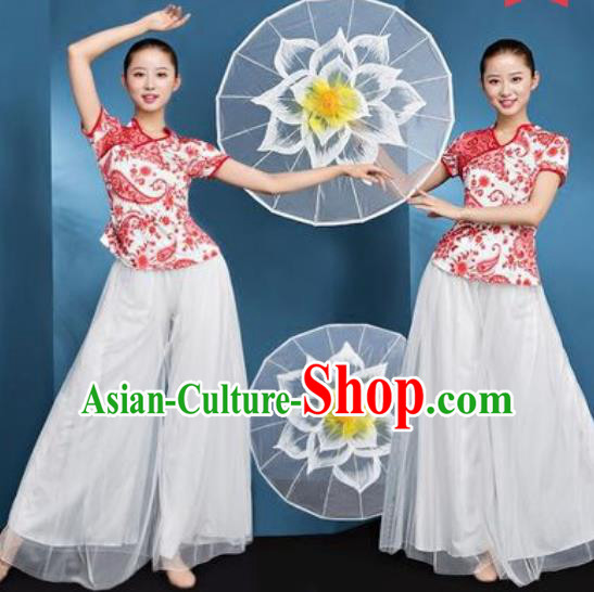 Chinese National Folk Dance Printing Costume Traditional Yangko Dance Fan Dance Clothing for Women