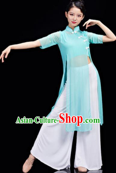 Chinese National Classical Dance Blue Costume Traditional Umbrella Dance Dress for Women