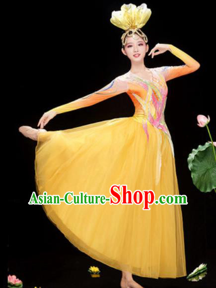 Chinese Traditional Spring Festival Gala Costume National Classical Dance Yellow Veil Dress for Women