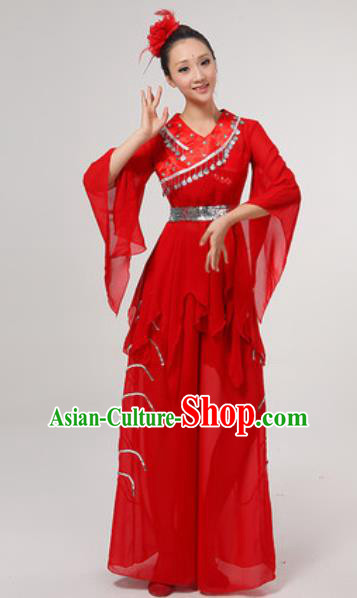 Chinese National Folk Dance Costume Traditional Yangko Dance Fan Dance Red Clothing for Women