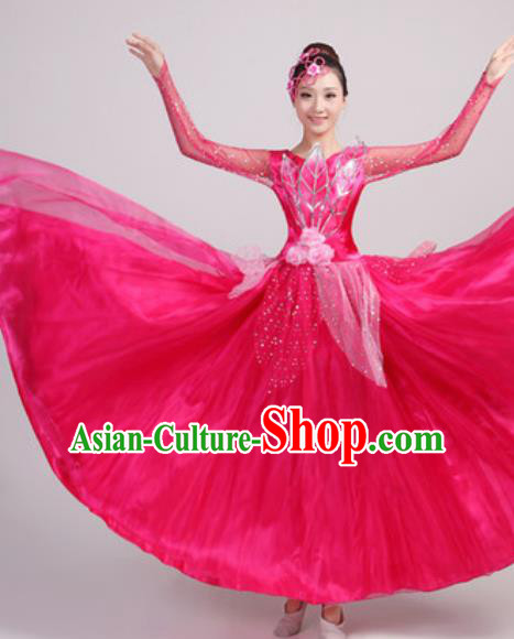 Chinese Traditional Spring Festival Gala Opening Dance Rosy Veil Dress Modern Dance Costume for Women