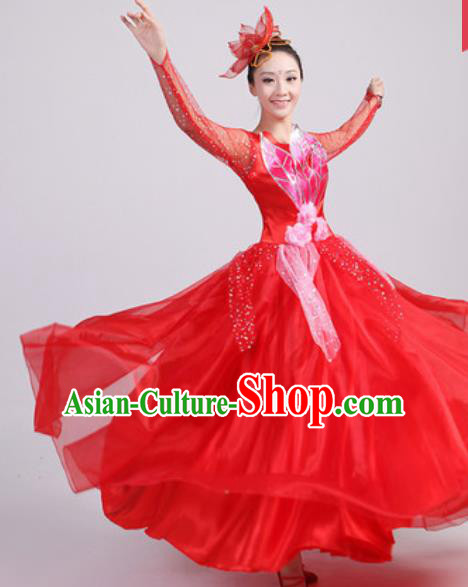 Chinese Traditional Spring Festival Gala Opening Dance Red Veil Dress Modern Dance Costume for Women