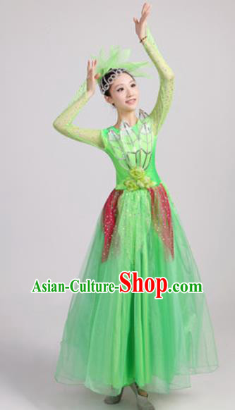 Chinese Traditional Spring Festival Gala Opening Dance Green Veil Dress Modern Dance Costume for Women