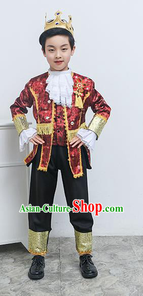 Europe Traditional Court Dance Wine Red Costume Drama Stage Performance Clothing for Kids