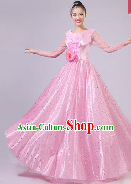 Chinese Traditional Spring Festival Gala Pink Dress Opening Dance Modern Dance Costume for Women