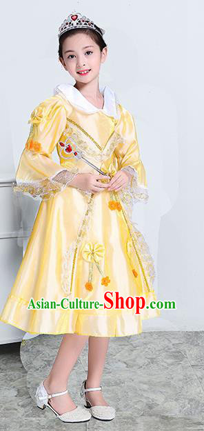 Europe Traditional Court Princess Dance Costume Drama Stage Performance Yellow Dress for Kids