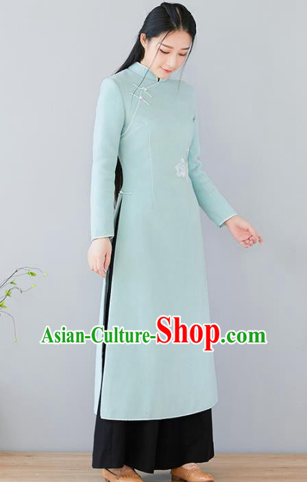Asian Chinese Traditional Cheongsam Classical Tang Suit Green Qipao Dress for Women