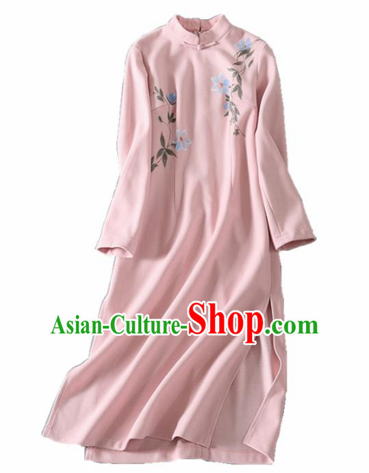 Asian Chinese Traditional Cheongsam Classical Tang Suit Pink Qipao Dress for Women