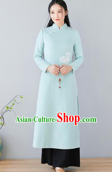 Asian Chinese Traditional Cheongsam Classical Tang Suit Green Qipao Dress for Women