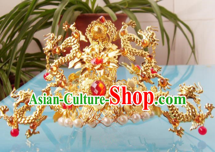 Chinese Traditional Goddess Hair Accessories Ancient Red Crystal Phoenix Coronet for Women