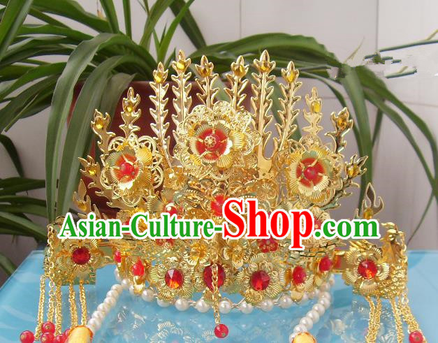 Chinese Traditional Goddess Hair Accessories Ancient Yellow Crystal Phoenix Coronet for Women