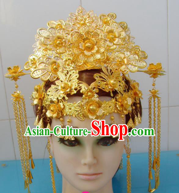 Chinese Traditional Goddess Hairpins Golden Phoenix Coronet Ancient Queen Hair Accessories for Women