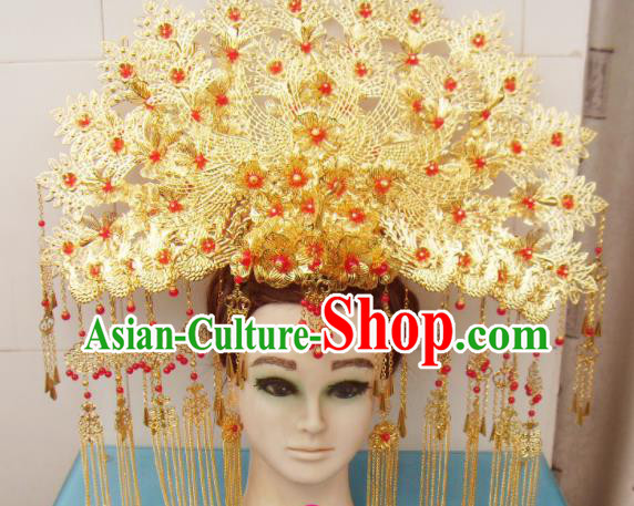 Chinese Traditional Goddess Hairpins Red Beads Tassel Phoenix Coronet Ancient Bride Hair Accessories for Women