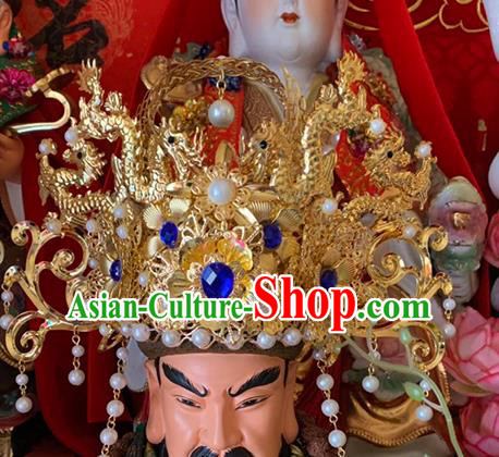 Chinese Traditional God of Wealth Hair Accessories Ancient Golden Phoenix Coronet for Men