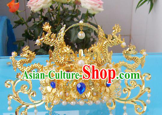 Chinese Traditional God of Wealth Hair Accessories Ancient Golden Phoenix Coronet for Men