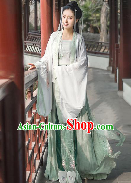 Chinese Traditional Green Hanfu Dress Ancient Song Dynasty Princess Embroidered Costume for Women