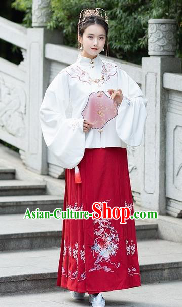 Chinese Traditional Red Hanfu Dress Ancient Ming Dynasty Princess Embroidered Costume for Women