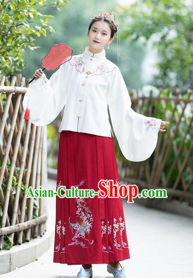 Chinese Traditional Red Hanfu Dress Ancient Ming Dynasty Princess Embroidered Costume for Women