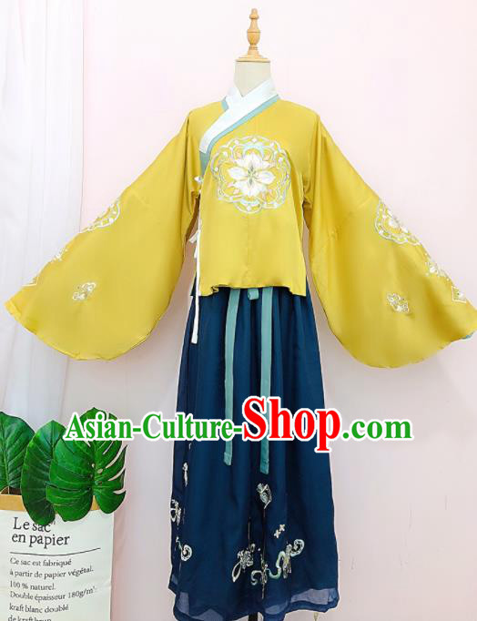 Chinese Traditional Navy Hanfu Dress Ancient Ming Dynasty Palace Princess Embroidered Costume for Women