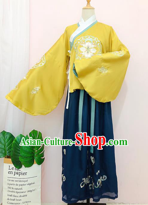 Chinese Traditional Navy Hanfu Dress Ancient Ming Dynasty Palace Princess Embroidered Costume for Women