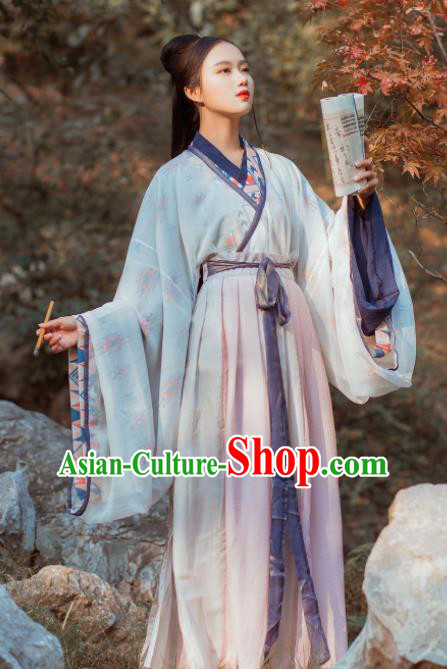 Chinese Traditional Hanfu Dress Ancient Jin Dynasty Palace Princess Embroidered Costume for Women