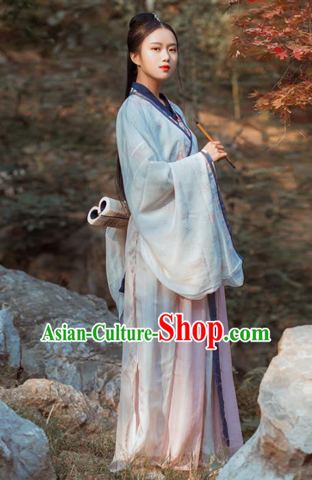 Chinese Traditional Hanfu Dress Ancient Jin Dynasty Palace Princess Embroidered Costume for Women