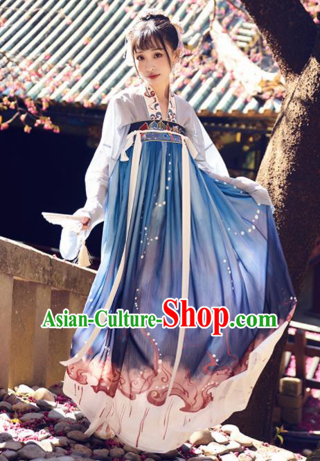 Chinese Traditional Tang Dynasty Young Lady Hanfu Dress Ancient Rich Embroidered Costume for Women