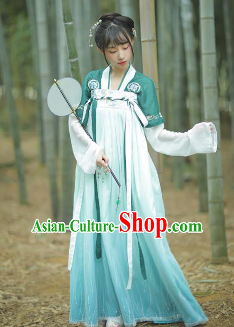Chinese Traditional Tang Dynasty Court Maid Hanfu Dress Ancient Peri Embroidered Costume for Women