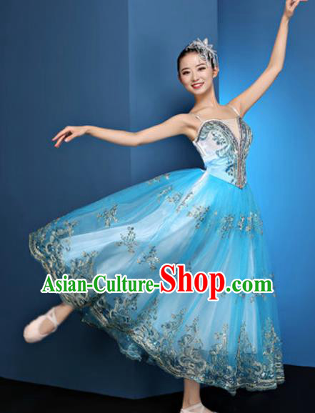 Chinese Traditional Spring Festival Gala Blue Veil Dress Opening Dance Modern Dance Costume for Women