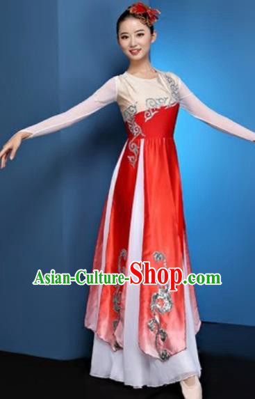 Chinese National Classical Dance Red Dress Traditional Lotus Dance Umbrella Dance Green Costume for Women