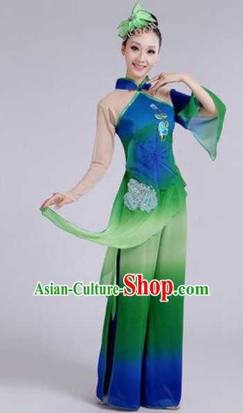 Chinese National Fan Dance Folk Dance Green Costume Traditional Yangko Dance Clothing for Women