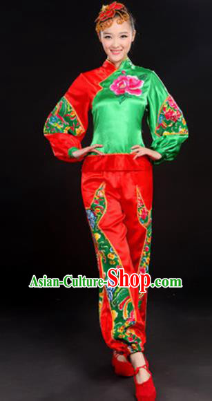 Chinese National Fan Dance Folk Dance Red Costume Traditional Yangko Dance Clothing for Women