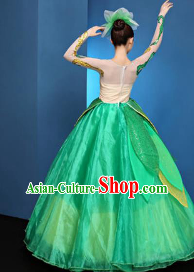 Chinese Traditional Chorus Green Bubble Dress Opening Dance Modern Dance Costume for Women