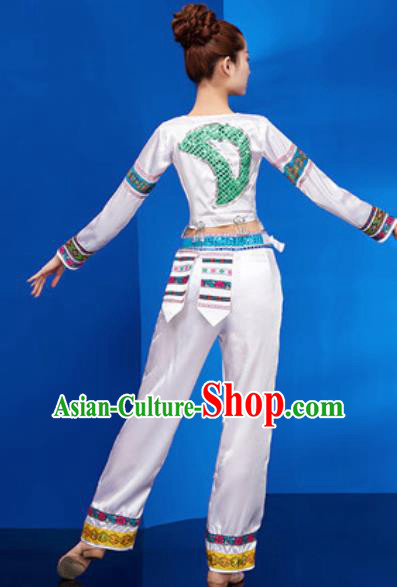 Chinese National Fan Dance Folk Dance White Costume Traditional Yangko Dance Clothing for Women
