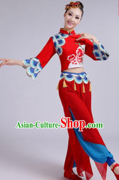 Chinese National Fan Dance Folk Dance Red Costume Traditional Yangko Dance Clothing for Women