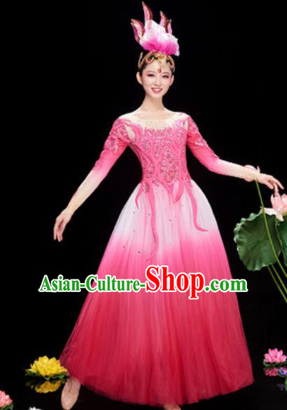 Chinese Traditional Chorus Pink Veil Dress Opening Dance Modern Dance Costume for Women