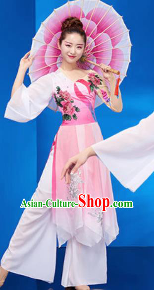 Chinese National Umbrella Dance Pink Dress Traditional Classical Dance Costume for Women