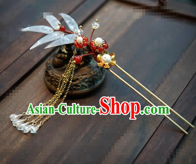 Chinese Traditional Hair Accessories Ancient Bride Bamboo Hairpins Handmade Tassel Step Shake Headwear for Women