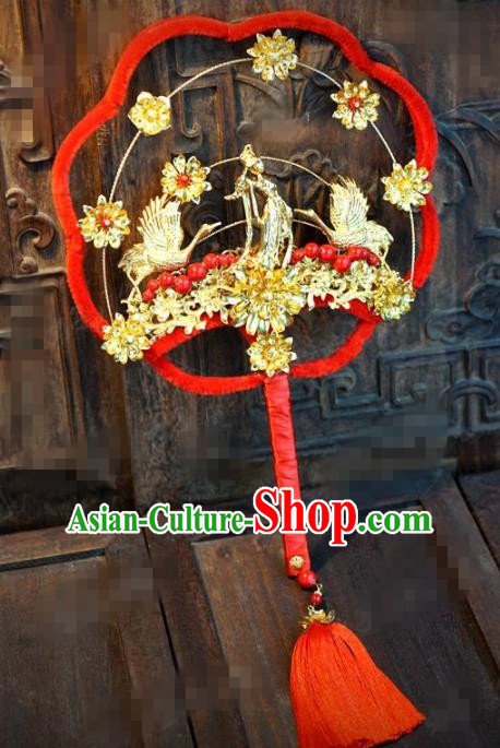 Chinese Traditional Wedding Palace Fans Ancient Queen Red Round Fans for Women