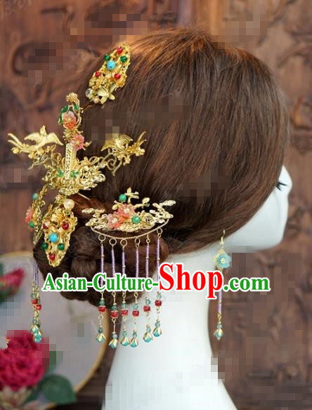 Chinese Traditional Hair Accessories Ancient Bride Palace Hairpins Headwear Complete Set for Women