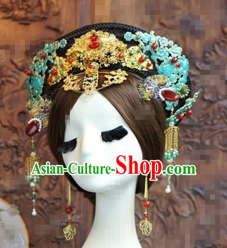 Chinese Traditional Handmade Qing Dynasty Phoenix Coronet Ancient Hairpins Hair Accessories Complete Set for Women