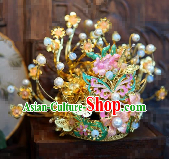 Chinese Traditional Handmade Blueing Butterfly Phoenix Coronet Ancient Chrysanthemum Hairpins Hair Accessories Complete Set for Women