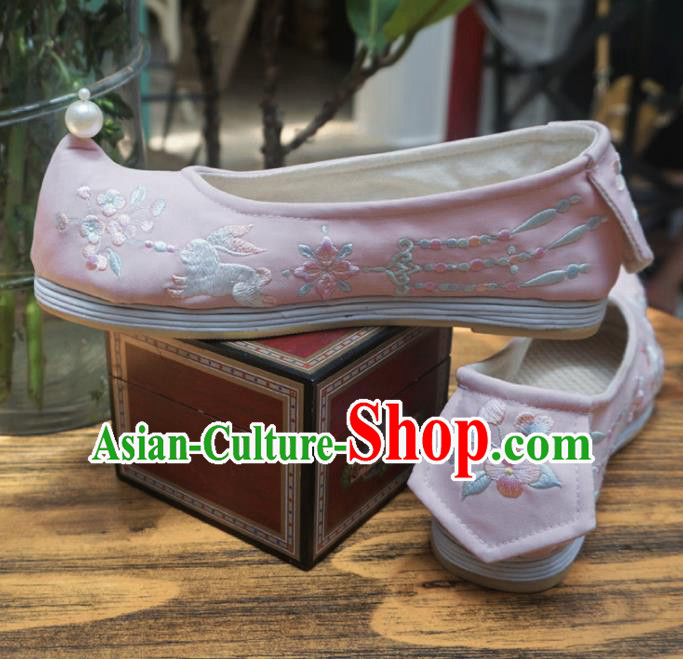 Asian Chinese Wedding Hanfu Shoes Traditional Ancient Princess Pink Embroidered Shoes for Women