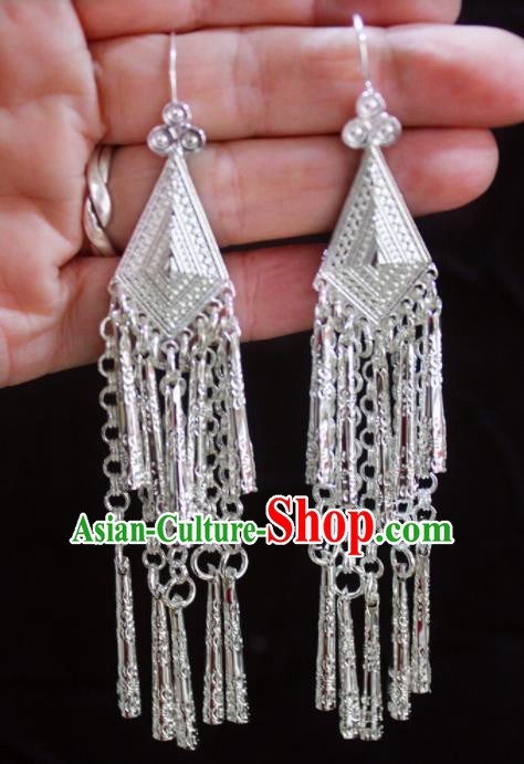 Traditional Chinese Sliver Tassel Ear Accessories Miao Nationality Wedding Earrings for Women