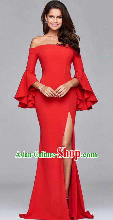 Professional Compere Red Off Shoulder Full Dress Modern Dance Princess Wedding Dress for Women