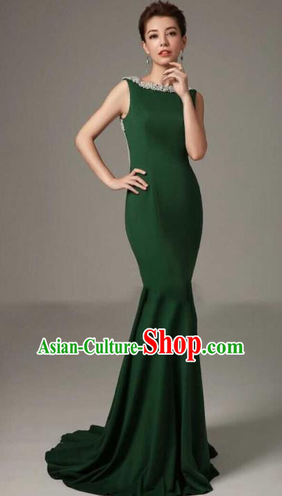 Professional Compere Fishtail Trailing Green Full Dress Modern Dance Princess Wedding Dress for Women