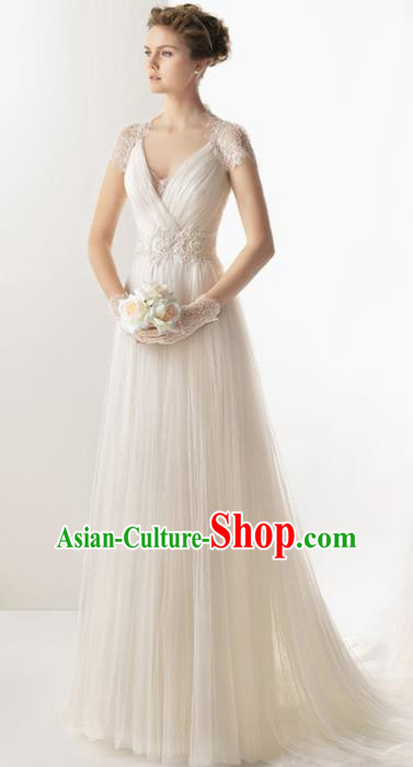 Professional Princess White Veil Wedding Dress Modern Dance Compere Full Dress for Women